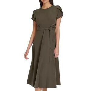 Calvin Klein Olive Midi Dress with Belt